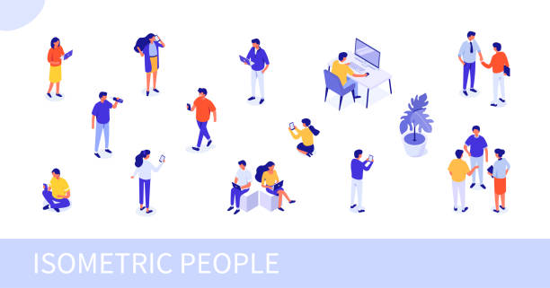 people People at work concept design. Can use for web banner, infographics, hero images. Flat isometric vector illustration isolated on white background. using computer illustrations stock illustrations