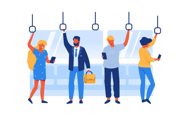 stockillustraties, clipart, cartoons en iconen met mensen in subway - metro spoorwegvervoer