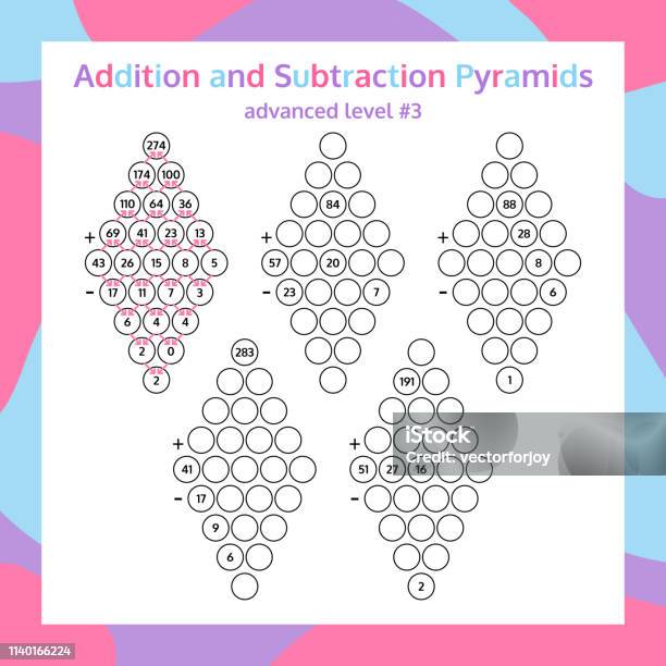 Pyramide Additive Addition And Subtraction Pyramid Set Educational Math Game Worksheet ...