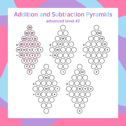 Pyramide Additive Addition And Subtraction Pyramid Set Educational Math Game Worksheet ...