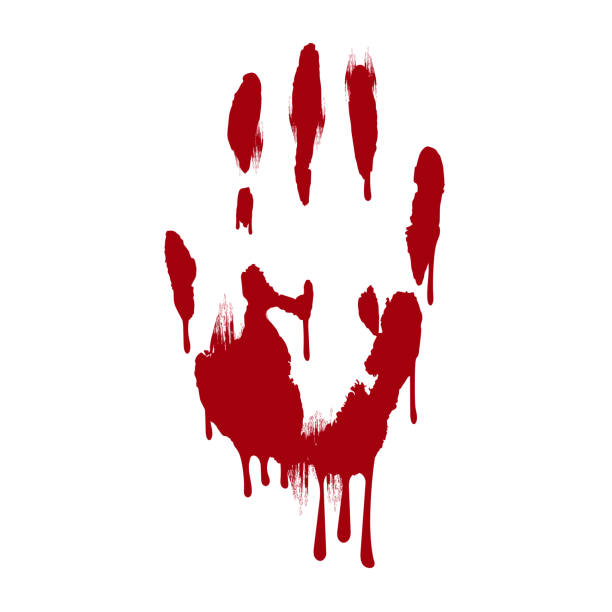 istock Red bloody hand print splatter background. Scary dirty blood handprint. Horror vector illustration. 1140167864