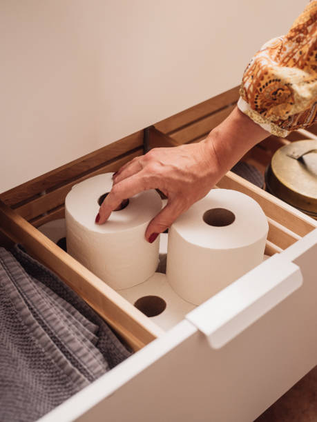 istock Toilet paper storage in bathroom drawer 1140169899