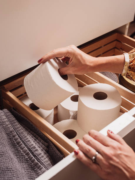 istock Toilet paper storage in bathroom drawer 1140170087