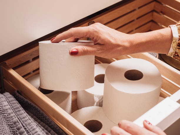 istock Toilet paper storage in bathroom drawer 1140170104