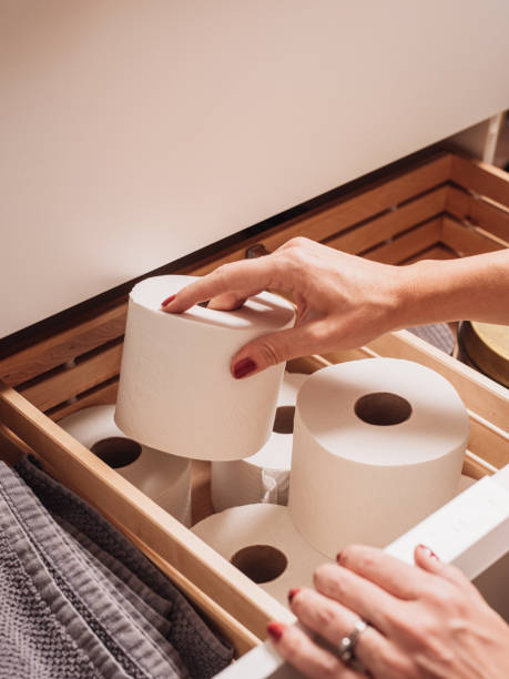 istock Toilet paper storage in bathroom drawer 1140170116