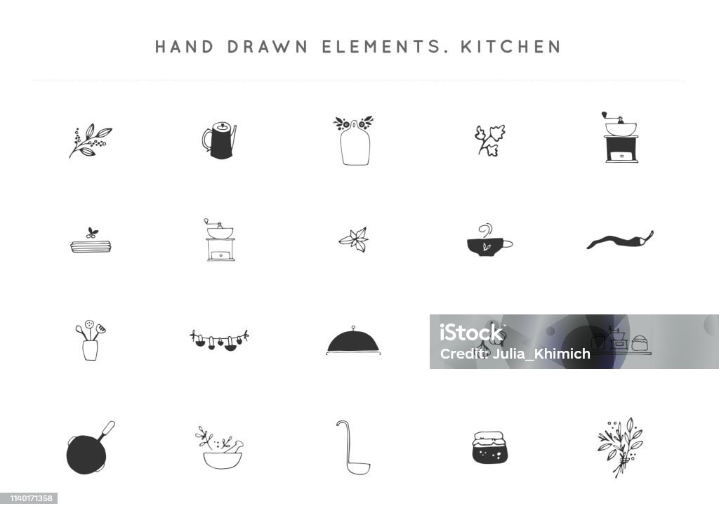 Cooking Label Drawing Vector Kitchen Label Elements Set Hand Drawn Objects Stock Illustration ...