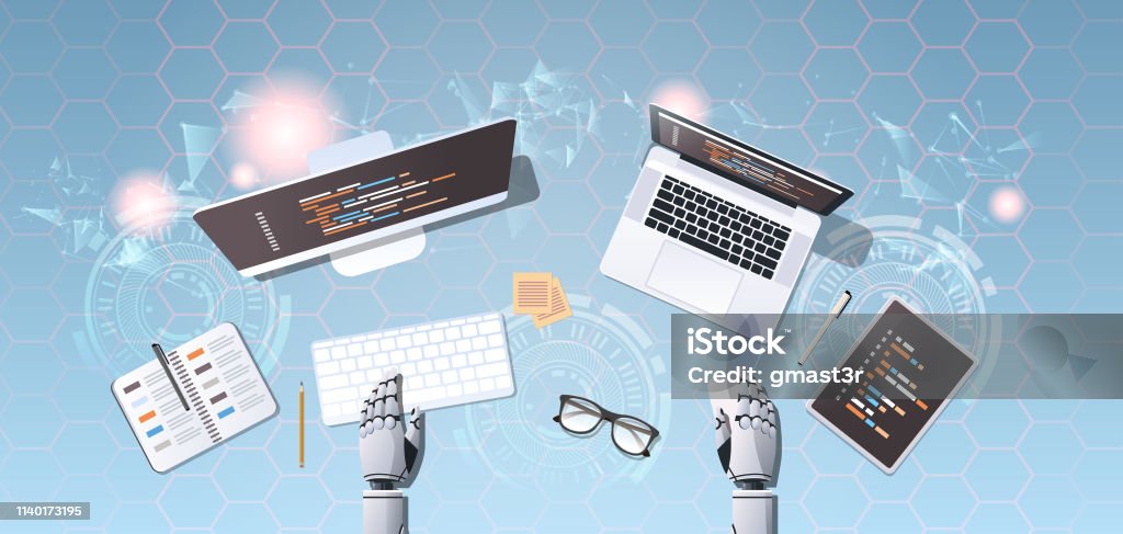 Robot Developer Robot Developer At Workplace Web Site Design Development Program Coding ...