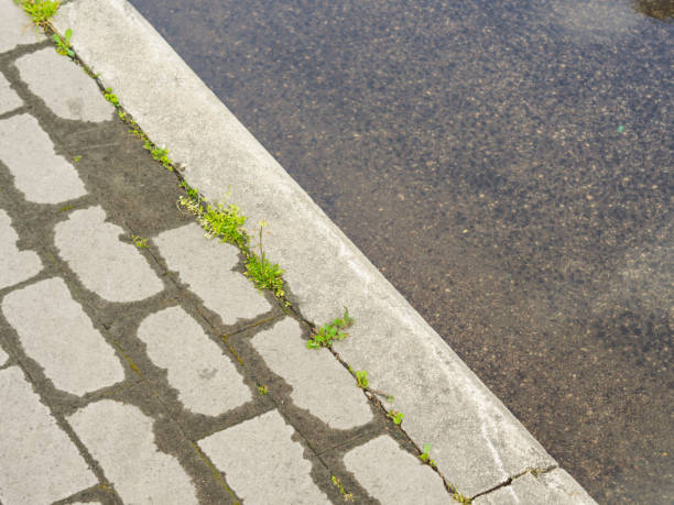 istock Wet pavement and puddle. Urban detail 1140174088