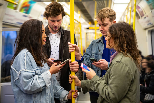istock Group of friend in the subway train 1140174305