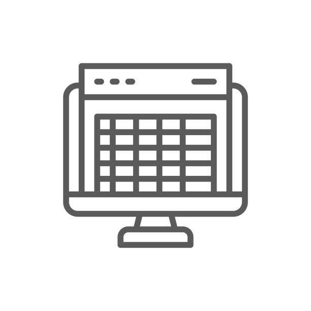 spreadsheet, computerbildschirm, finanzbuchhaltung berichtlinie icon. - tabellenkalkulation stock-grafiken, -clipart, -cartoons und -symbole