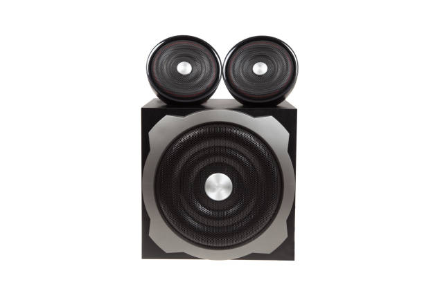 istock Modern black computer speakers with subwoofer isolated on white. Compact Speaker System 1140178223