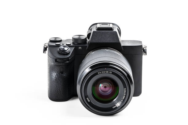 istock Camera isolated on white background with clipping path. Mirrorless camera isolated on white background. Clipping path for design and artwork. 1140179832