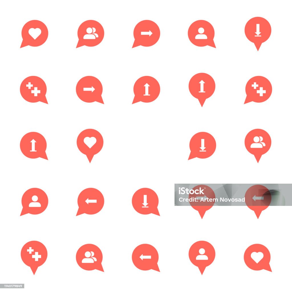 Set of social network icons in a red cloud with different directions and content. Vector on white background. Set of social network icons in a red cloud with different directions and content. Vector on white background Arrow Symbol stock vector