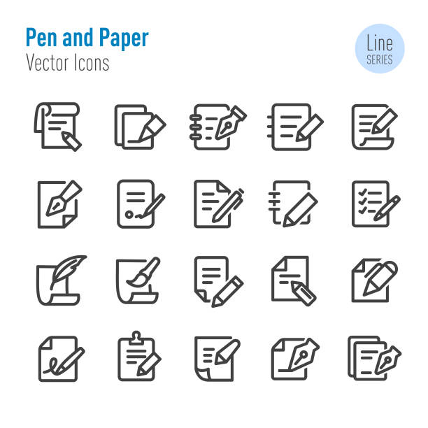 ilustraciones, imágenes clip art, dibujos animados e iconos de stock de iconos de lápiz y papel-vector line series - note pad notebook ring binder letter