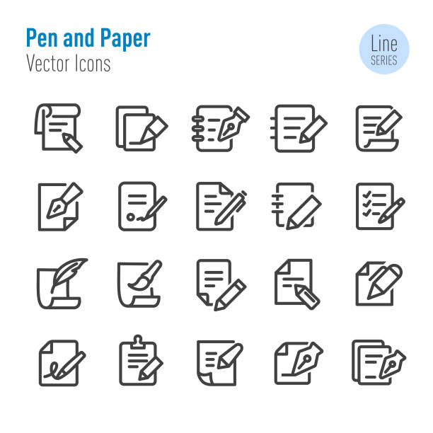 illustrazioni stock, clip art, cartoni animati e icone di tendenza di icone penna e carta - vector line series - pencil colors heart shape paper