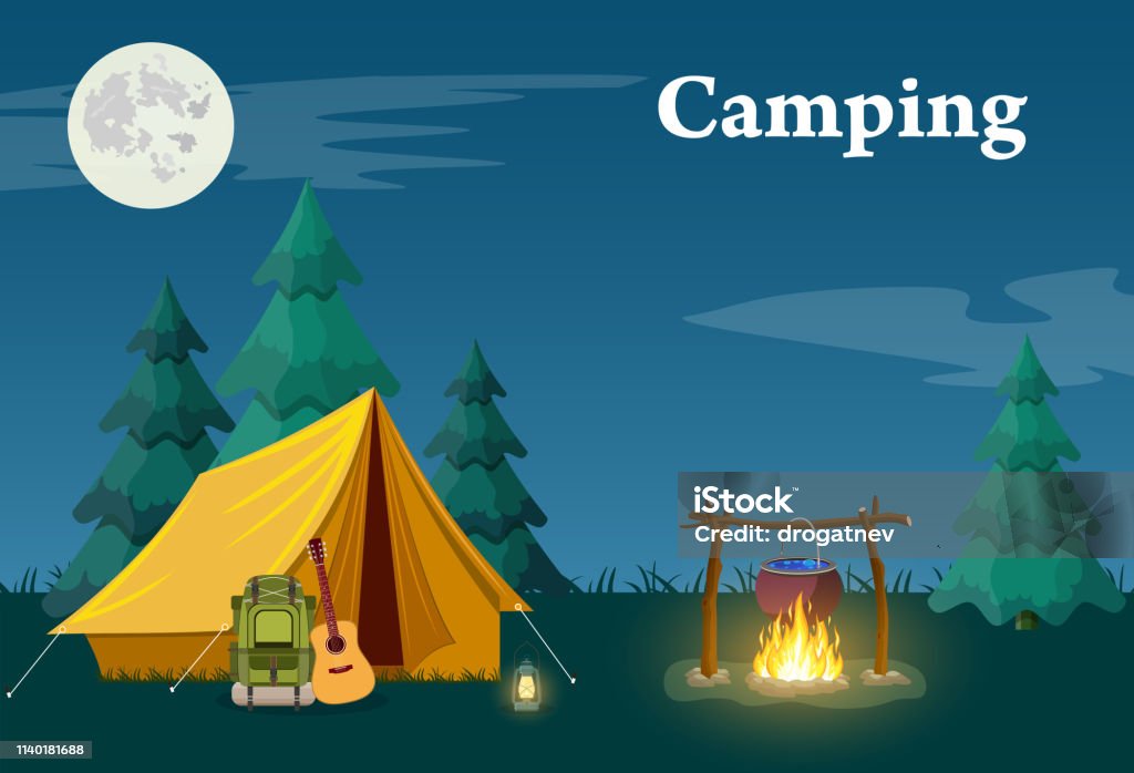 Camping And Mountain Camp Stock Illustration - Download Image Now - Camping,  Tent, Night - iStock