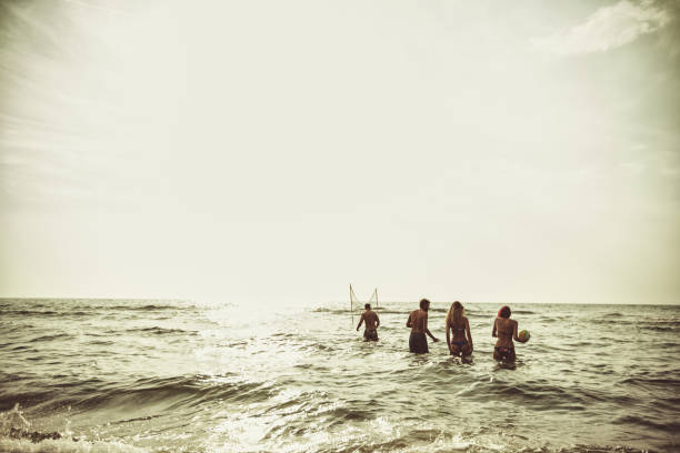istock Mediterranean sea bath at sunset: summer with friends 1140181948