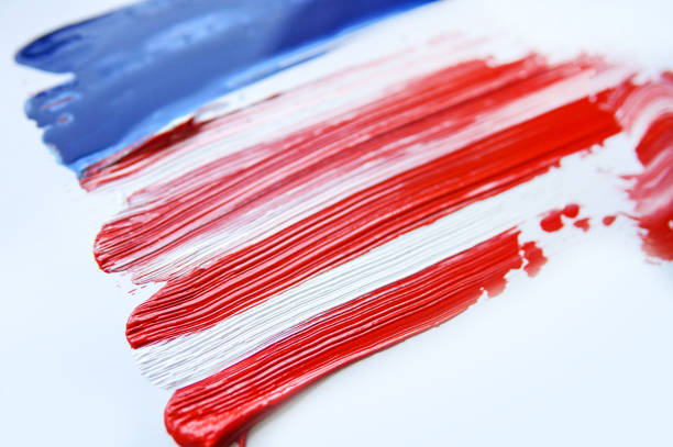 USA abstract grunge painted flag horizontal banner. Template for usa national holiday greeting card, invitation, poster, flyer