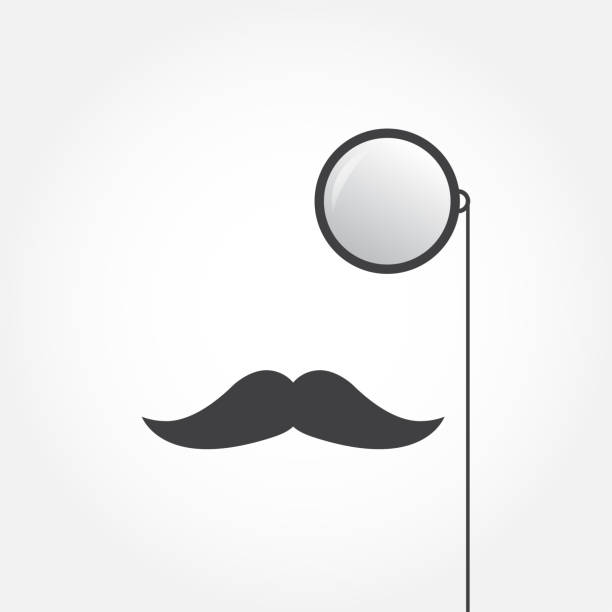 ilustraciones, imágenes clip art, dibujos animados e iconos de stock de monocle y bigote. icono de accesorios de caballero anticuado. estilo vintage o hipster. ilustración vectorial. - monocle