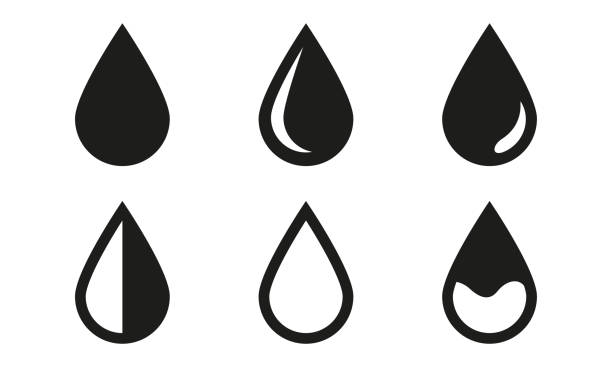 ikony upuszczania ustawione na białym tle. symbole czarnego kropli wody. ilustracja wektorowa. - drop water raindrop rain stock illustrations