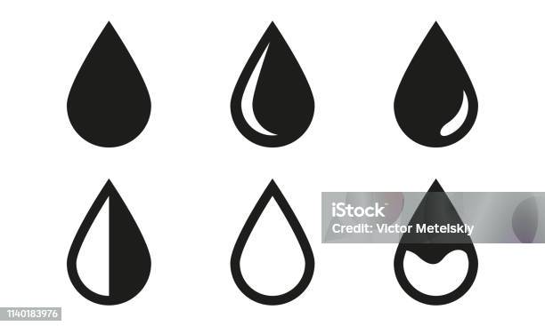 Drop Icons Set Isolated On White Background Black Water Drop Symbols Vector Illustration Stock Illustration - Download Image Now