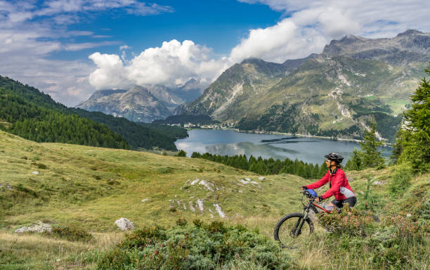 istock Mountainbiking in Engadine valley Switzerland 1140183978