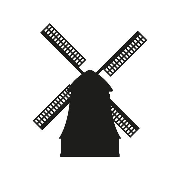 Windmill icon. Vector black silhouette of mill isolated on white background. Windmill icon. Vector black silhouette of mill isolated on white background. mill stock illustrations