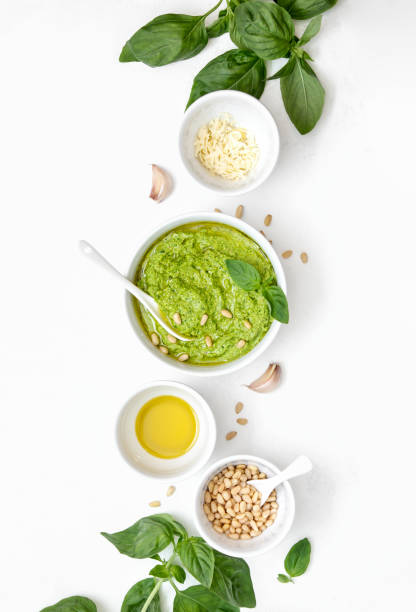 istock Pesto sauce with ingredients, overhead view 1140193017
