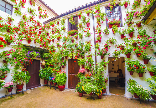 The charming Calleja del Pañuelo (literally Handkerchief Alley), a narrow alley in the Cordoba old town that ends in a small square called Plaza de los Rincones de Oro