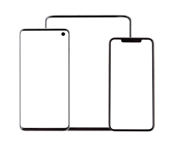 istock Smartphones with a blank white screen. Two smartphones tablet on a white background. 1140201543