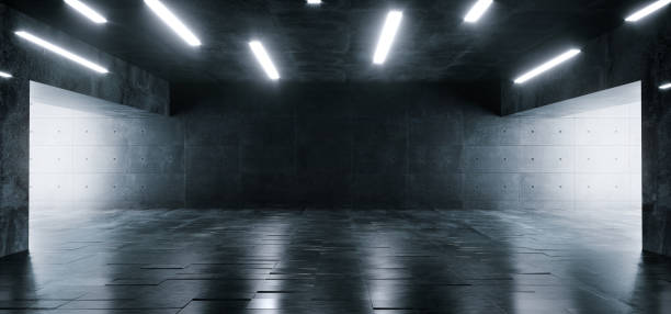 istock Grunge Concrete Bright Sci Fi Modern Empty Hall Garage Tunnel Corridor With White Lights Led Studio Contrast Look Reflective Texture Room Architecture Cement Background 3D Rendering 1140203155