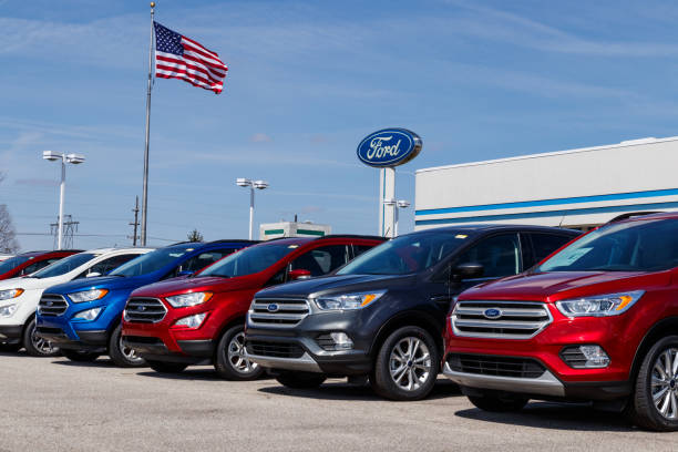Local Ford Car and Truck Dealership. Ford sells products under the Lincoln and Motorcraft brands V Lafayette - Circa April 2019: Local Ford Car and Truck Dealership. Ford sells products under the Lincoln and Motorcraft brands V letter f photos stock pictures, royalty-free photos & images