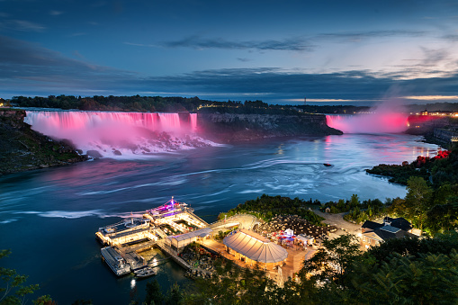 Niagara Falls, Canada October 06, 2018 : Panoramic view of Niagara Falls in the evening from the Canadian side
