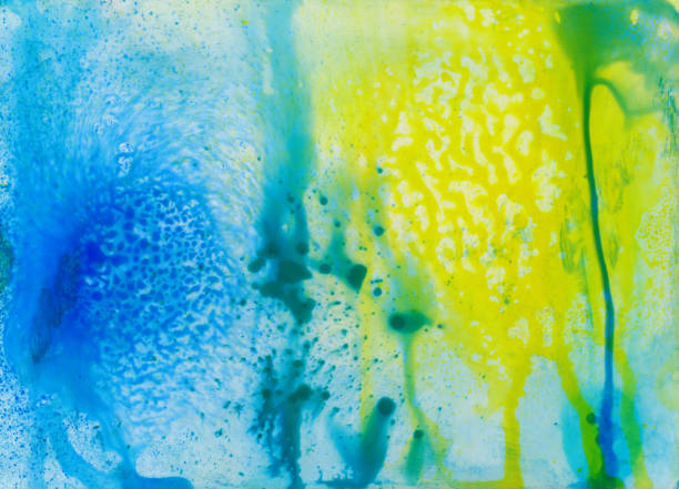 istock Hand painted blue yellow and green hand painted texture 1140206688