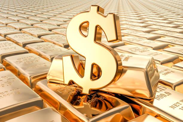 istock Background from gold ingots with dollar symbol, 3D rendering 1140206714