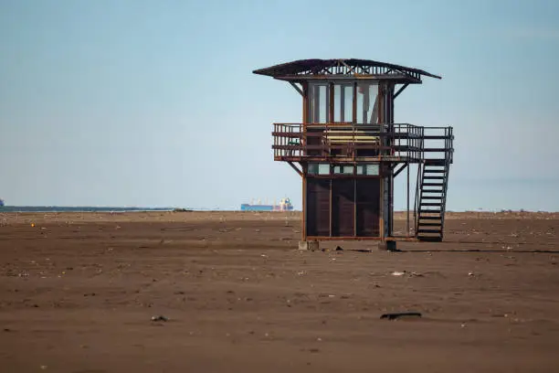 Lifeguard tower on the beach of the city of Poti in Georgia