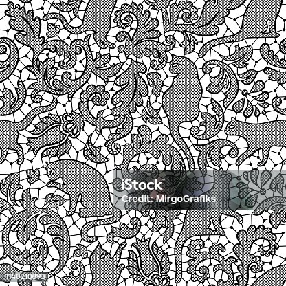 istock Cat damask lace seamless vector pattern. 1140210893