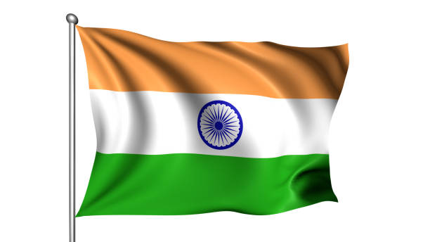 istock flag of India with fabric structure in the wind 1140210953