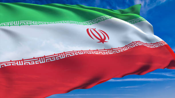 istock flag of Iran with fabric structure against a cloudy sky 1140211065
