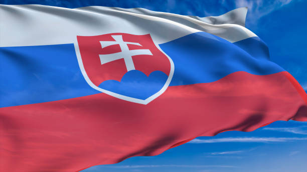 istock flag of Slovakia with fabric structure against a cloudy sky 1140211212