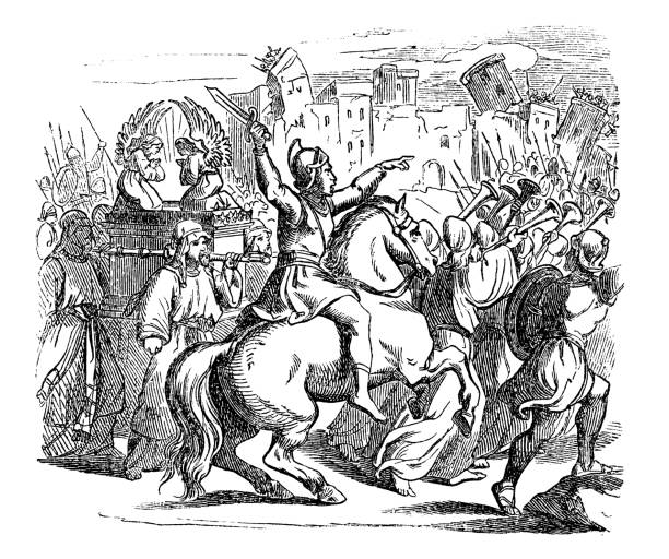 jericho şehir saldıran israilliler story incil 'in vintage çizim - joshua stock illustrations