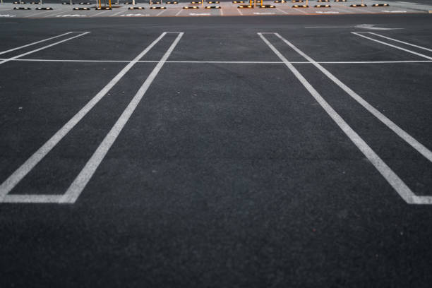 istock Empty parking lots during Golden Hour sunset at a popular typical Shopping centre 1140216800