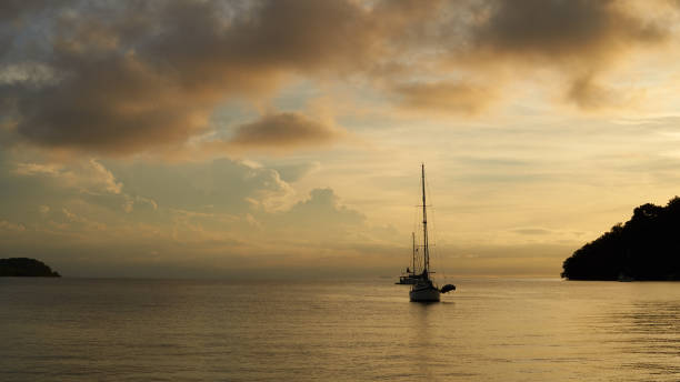 Golden sunset  at Caribbean Sea stock photo