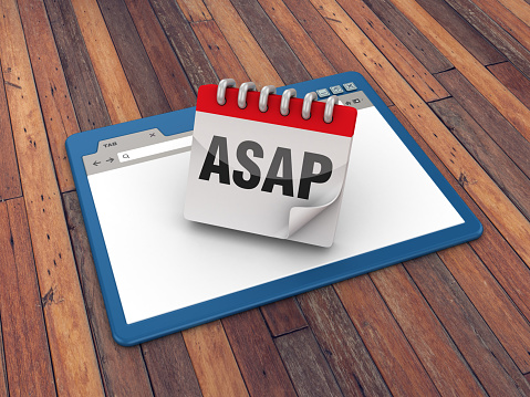 Web Browser with ASAP Calendar on Wood Floor Background  - 3D Rendering
