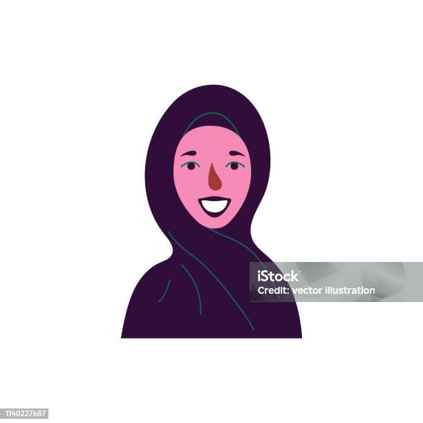 Сute Avatar Of Muslim Woman In Hijab Icon Of A Girl Stock Illustration - Download Image Now