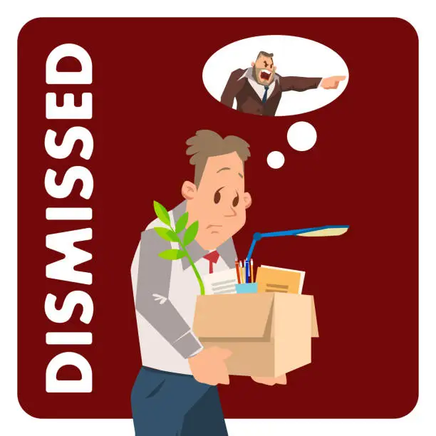 Vector illustration of Dismissed Upset Character with Stuff Box Boss Yell