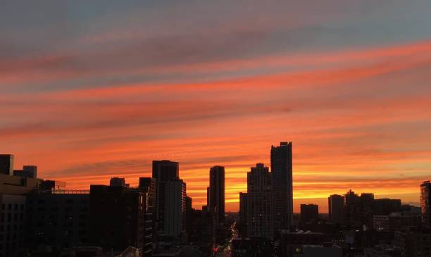 istock Sunset with city skyline 1140252894
