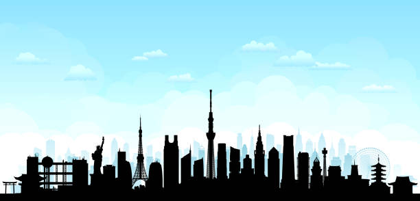 illustrazioni stock, clip art, cartoni animati e icone di tendenza di tokyo (tutti gli edifici sono completi e spostabili) - tokyo prefecture japan skyline japanese culture