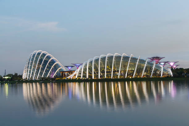 Singapore - June 2016 : Flower Dome and Cloud Forest Illuminated at night