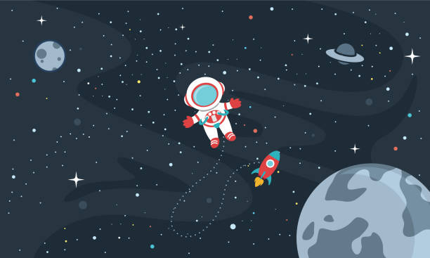 ilustraciones, imágenes clip art, dibujos animados e iconos de stock de ilustración vectorial de fondo espacial - astronaut